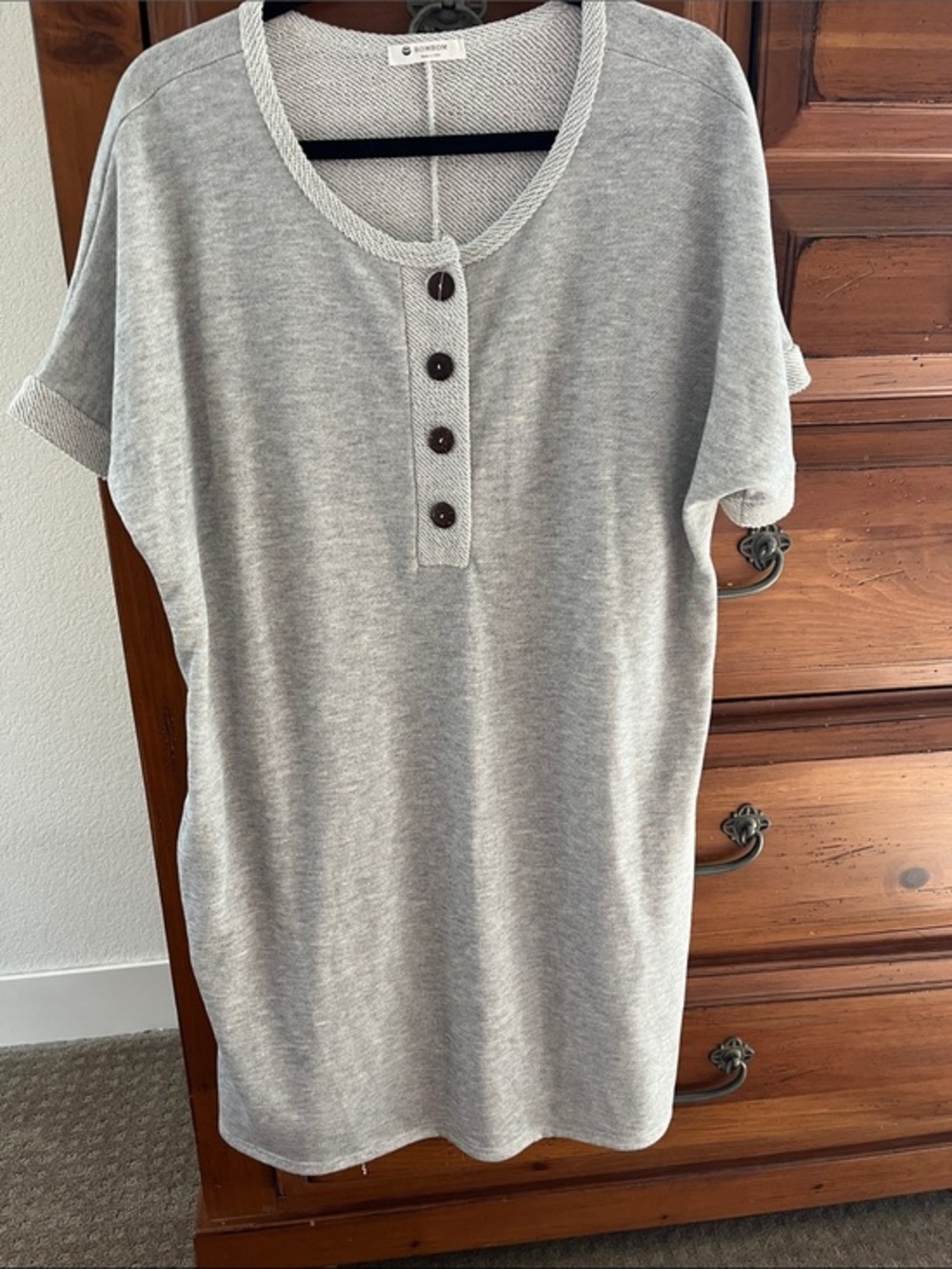 Bom Bom Casual Grey Henley Knit Dress NWOT